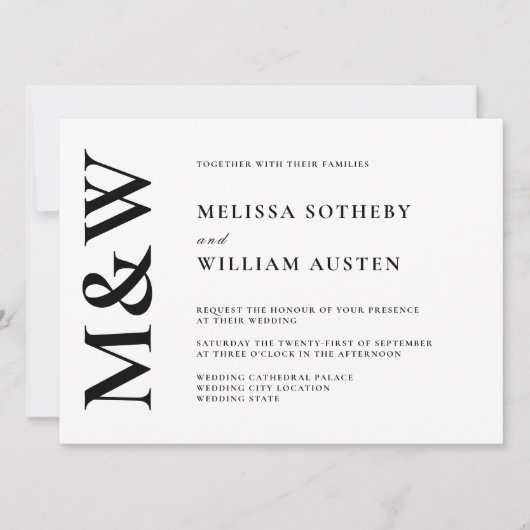 Modern Bold Monogram Black en White Wedding Kaart (Voorkant)