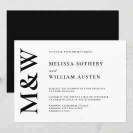 Modern Bold Monogram Black en White Wedding Kaart