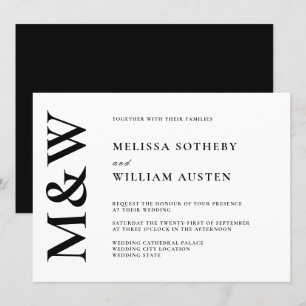 Modern Bold Monogram Black en White Wedding Kaart