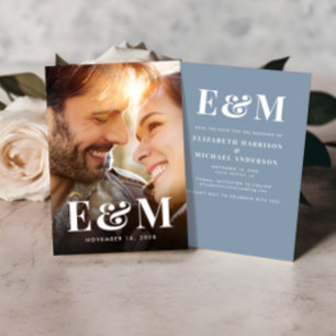 Modern Bold Monogram Initialen Foto Dusty Blue Save The Date