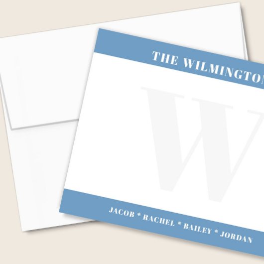 Modern Bold Monogram with Family Names Stationery Notitiekaartje