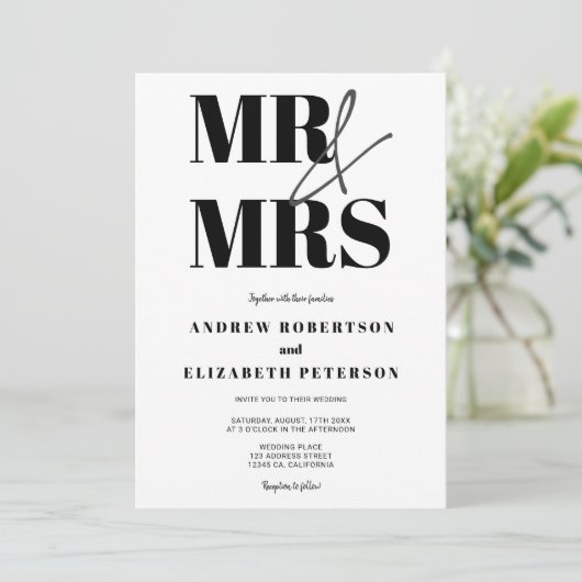 Modern bold Mr Mrs script foto bruiloft Kaart (Staand voorkant)
