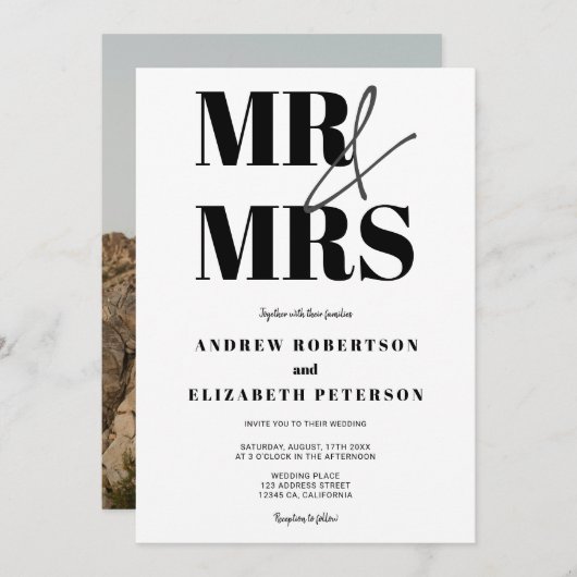 Modern bold Mr Mrs script foto bruiloft Kaart (Voorkant / Achterkant)
