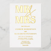 Modern bold Mr Mrs script zwarte foto bruiloft Folie Uitnodiging (Voorkant)