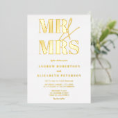 Modern bold Mr Mrs script zwarte foto bruiloft Folie Uitnodiging (Staand Voorkant)