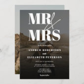 Modern bold Mr Mrs script zwarte foto bruiloft Kaart (Voorkant / Achterkant)