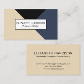 Modern Bold Navy Blauw|Champagne Geometrisch Visitekaartje (Voorkant / Achterkant)