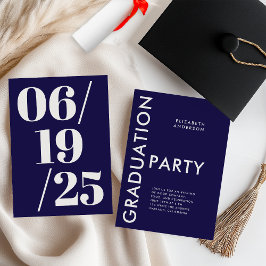 Modern Bold Navy Blue and White Graduation Party Kaart
