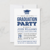 Modern Bold Navy Blue and White Graduation Party Kaart (Voorkant)