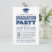 Modern Bold Navy Blue and White Graduation Party Kaart (Staand voorkant)