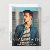 Modern Bold Navy Blue Boy Foto Afstuderen Aankondigingskaart (Voorkant / Achterkant)