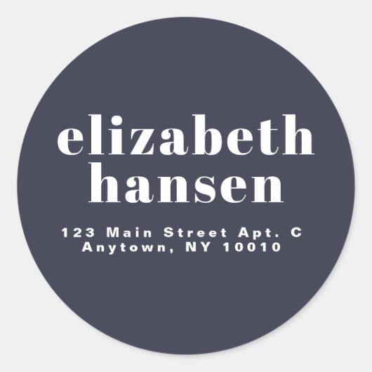 Modern Bold Navy Blue Round Return-adreslabel Ronde Sticker (Voorkant)