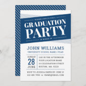 Modern Bold Navy Blue White Graduparty Kaart (Voorkant / Achterkant)