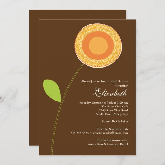 Modern Bold Oranje Bloom Bridal Shower Kaart (Voorkant / Achterkant)