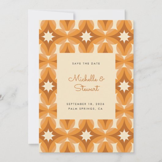 Modern Bold Oranje Bruin Retro Wedding Save The Date (Voorkant)