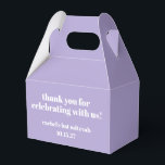 Modern Bold Paarse Bat Mitzvah Custom Dank u Bedankdoosjes<br><div class="desc">Gepersonaliseerde Vette Typografie Lavendel Paarse Modern Dank u Favor Box</div>