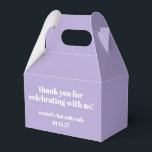 Modern Bold Paarse Bat Mitzvah Custom Dank u Bedankdoosjes<br><div class="desc">Gepersonaliseerde Vette Typografie Lavendel Paarse Modern Dank u Favor Box</div>