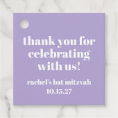 Modern Bold Paarse Bat Mitzvah Custom Dank u Bedankjes Labels (Voorkant)