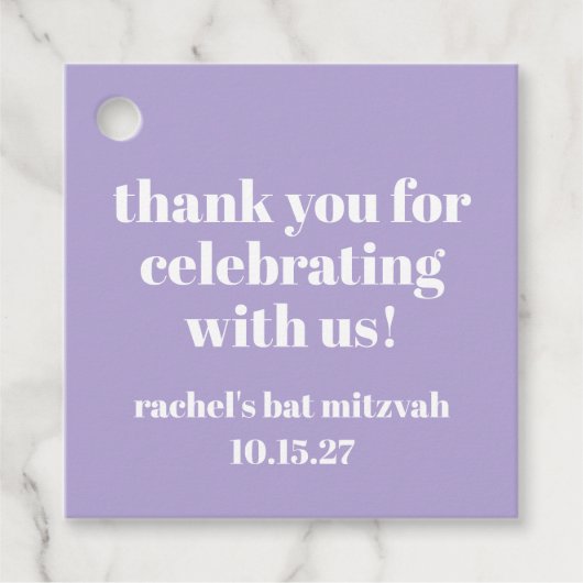 Modern Bold Paarse Bat Mitzvah Custom Dank u Bedankjes Labels (Voorkant)