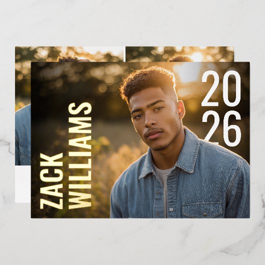 Modern Bold PhotoPop Graduation Folie Uitnodiging (Voorkant / Achterkant)