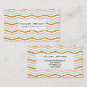 Modern Bold Pink Blauwgroen Gold Glitter Chevron P Visitekaartje (Voorkant / Achterkant)