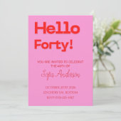 Modern Bold Pink Red Birthday Invitation Kaart (Staand voorkant)