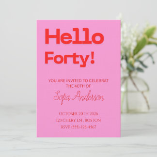 Modern Bold Pink Red Birthday Invitation Kaart