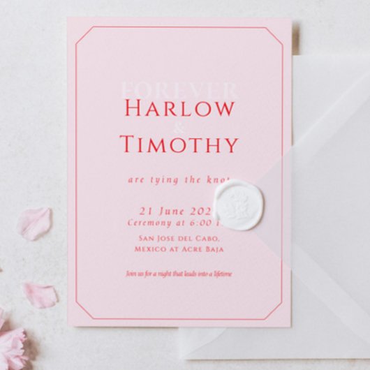 Modern Bold Pink Red Script Wedding Kaart