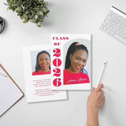 Modern Bold Pink Script Graduation Announcement Kaart