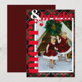 Modern Bold Plaid Merry & Bright Family Photo Feestdagenkaart (Voorkant / Achterkant)