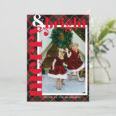 Modern Bold Plaid Merry & Bright Family Photo Feestdagenkaart (Staand voorkant)