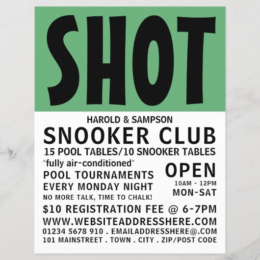 Modern Bold, Pool Club, Snooker Club Adverteren Flyer (Voorkant)