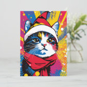 Modern Bold Pop Art Christmas Cat Custom Text Feestdagenkaart (Staand voorkant)
