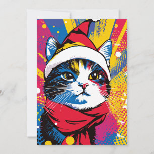Modern Bold Pop Art Christmas Cat Custom Text Feestdagenkaart