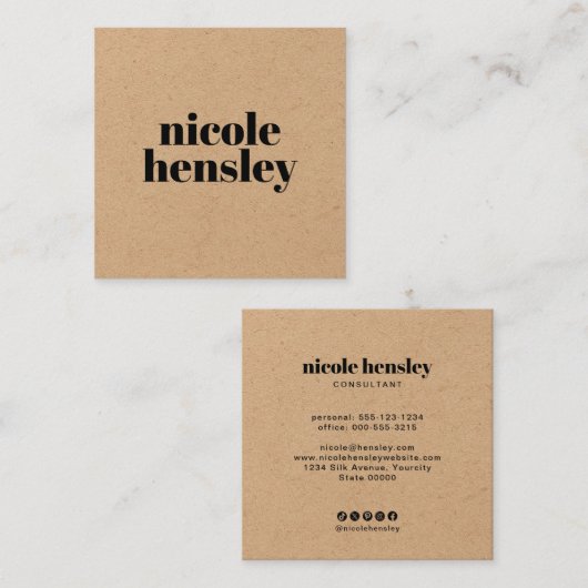 Modern Bold Professional Minimalist Rustic Kraft Vierkante Visitekaartje (Voorkant / Achterkant)