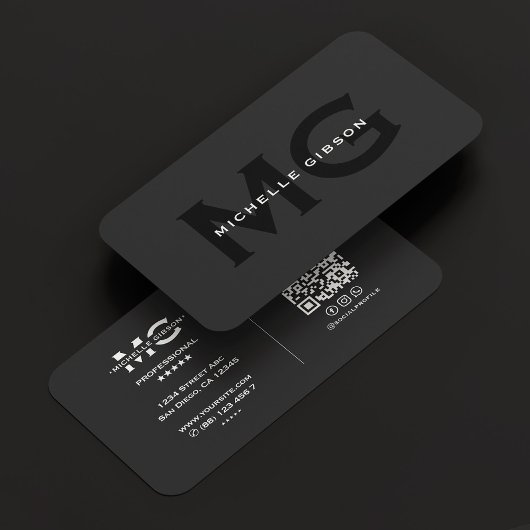 Modern Bold Professioneel Monogram Zwarte Initiale Visitekaartje