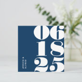 Modern Bold Pruissian Blue Big Date Weddenschap Save The Date (Staand voorkant)