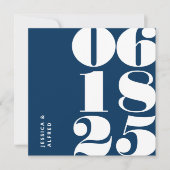 Modern Bold Pruissian Blue Big Date Weddenschap Save The Date (Voorkant)