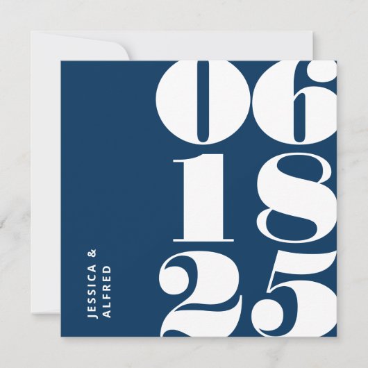Modern Bold Pruissian Blue Big Date Weddenschap Save The Date (Voorkant)