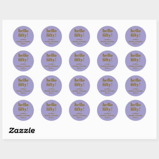 Modern Bold Purple Gold 50th Birthday Custom Ronde Sticker (Vel)