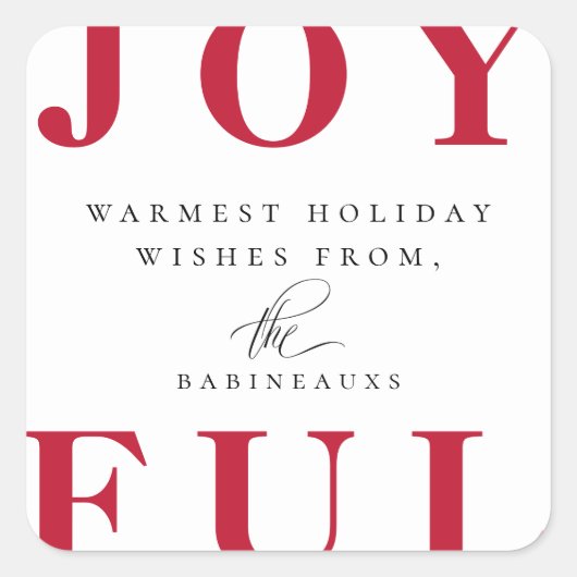 Modern Bold Red JOYFUL Holiday Vierkante Sticker (Voorkant)
