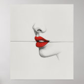 Modern Bold Red Lips minimalistische lijnkunst Poster (Voorkant)