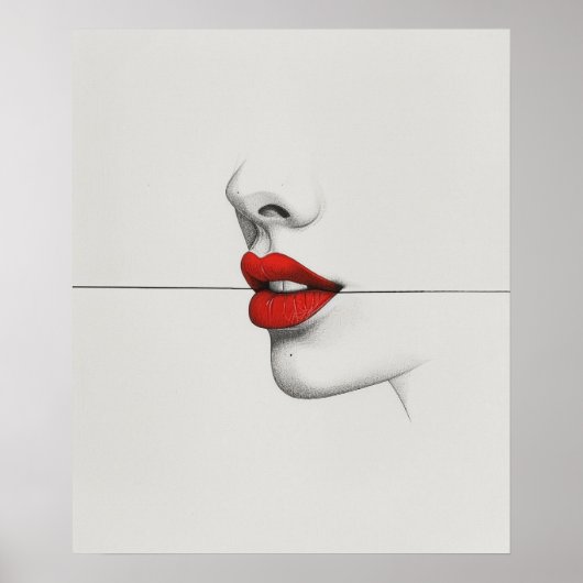 Modern Bold Red Lips minimalistische lijnkunst Poster (Voorkant)