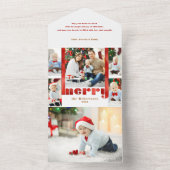 Modern Bold Red Merry Typografie 5-foto All In One Uitnodiging (Binnen)