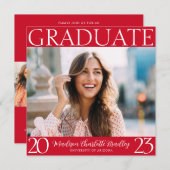 Modern Bold Red Photo Afstuderen Invitation Kaart (Voorkant / Achterkant)
