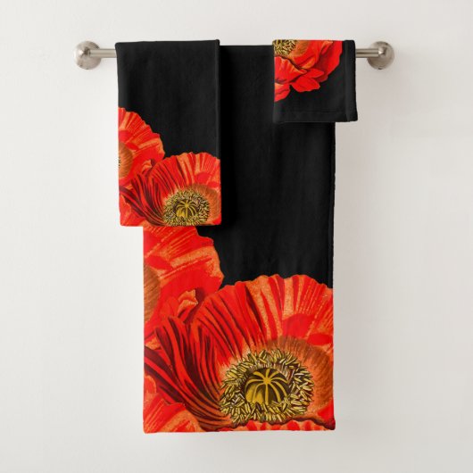 Modern Bold Red Poppy Flowers Bad Handdoek (Insitu)