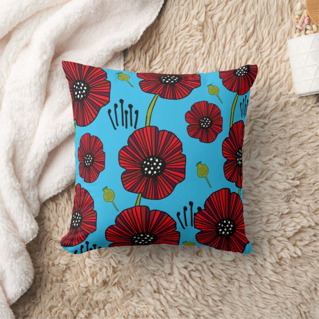 Modern Bold Red Poppy Kussen (Deken)