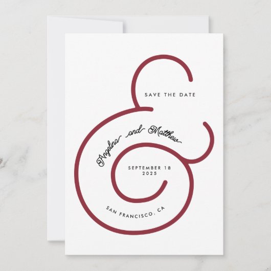 Modern Bold Red Script Big Ampersand Weddenschap Save The Date (Voorkant)
