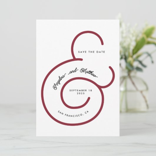 Modern Bold Red Script Big Ampersand Weddenschap Save The Date (Staand voorkant)