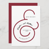 Modern Bold Red Script Big Ampersand Weddenschap Save The Date (Voorkant / Achterkant)